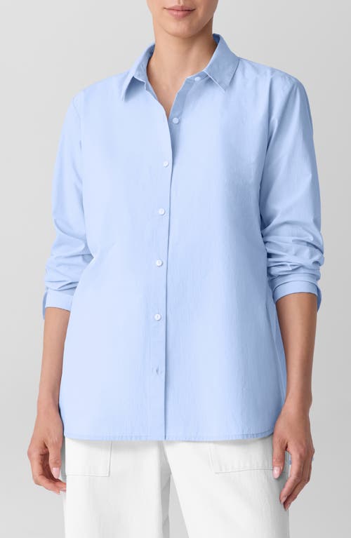 Eileen Fisher Stripe Organic Cotton Button-up Shirt In Blue