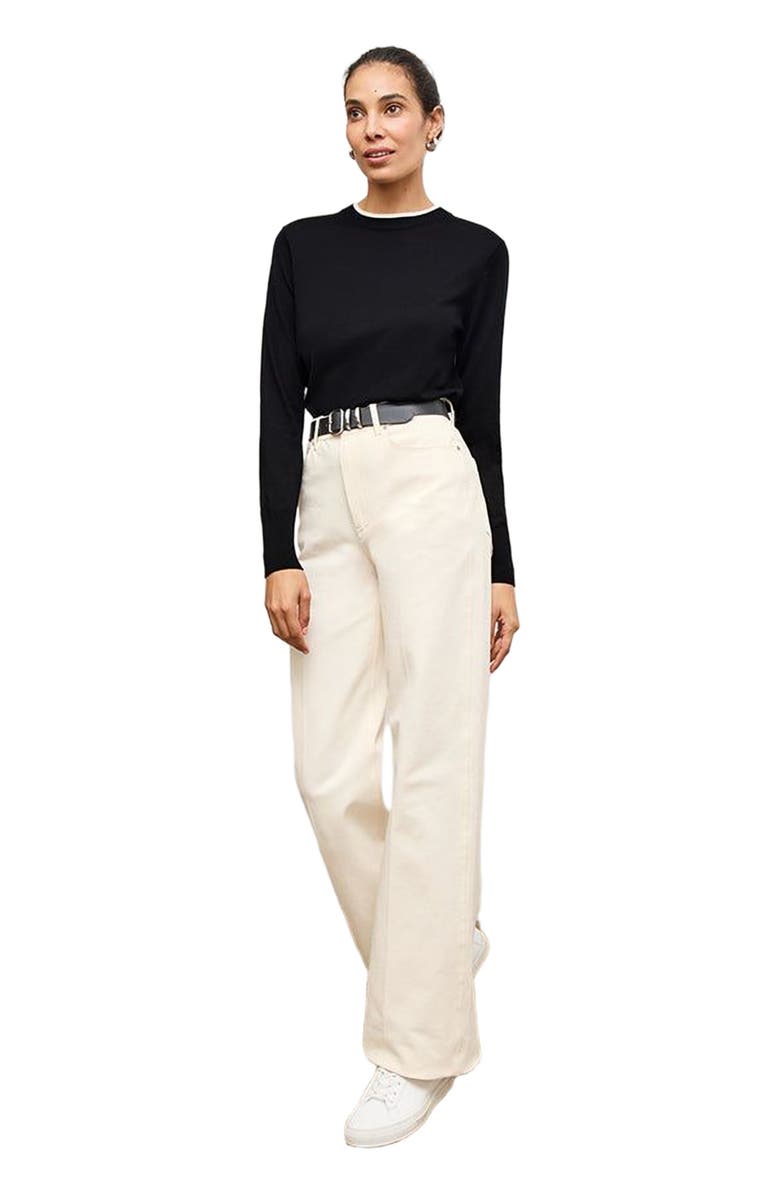 M.M.LaFleur Kit Contrast Sweater - Light Merino, Alternate, color, Black/Ivory