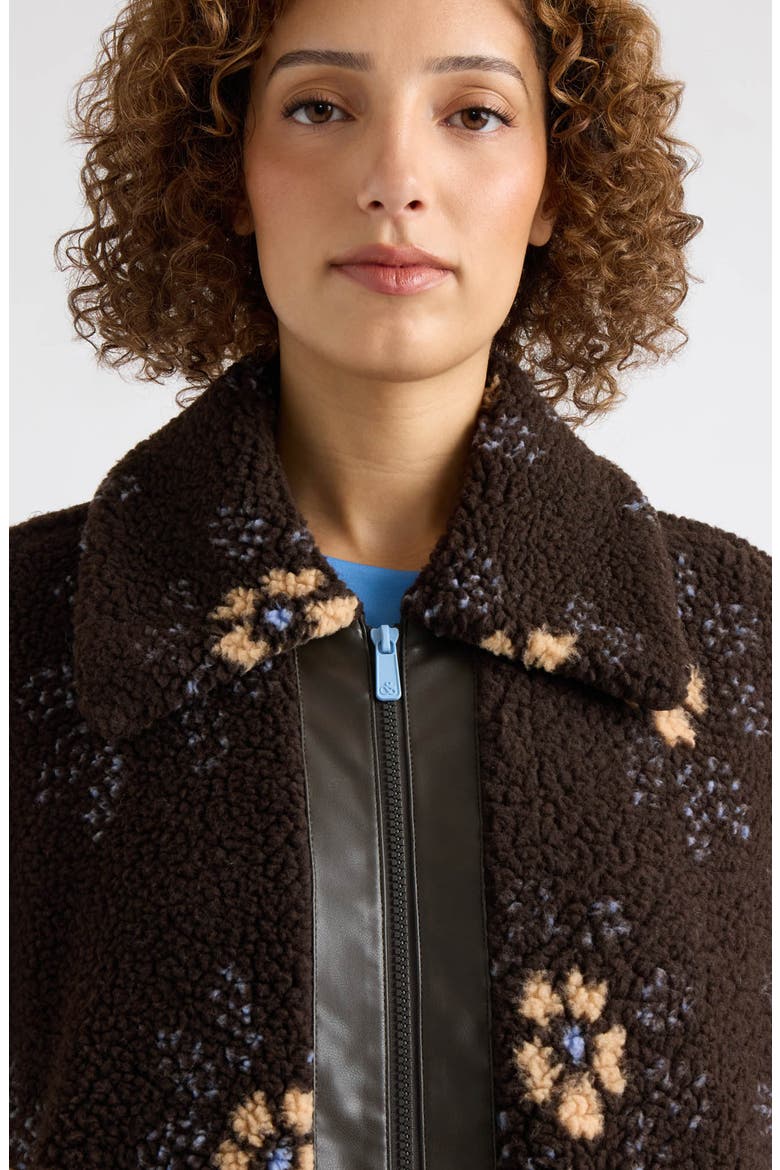 Bova Mixed Media High Pile Fleece Bomber Jacket, Alternate, color, ESPRESSO FLORAL