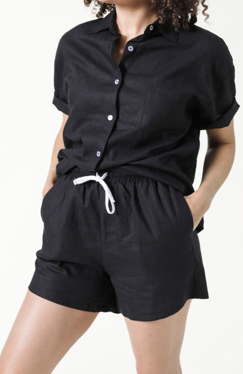 Poplinen Plus Rita Linen Shorts In Black
