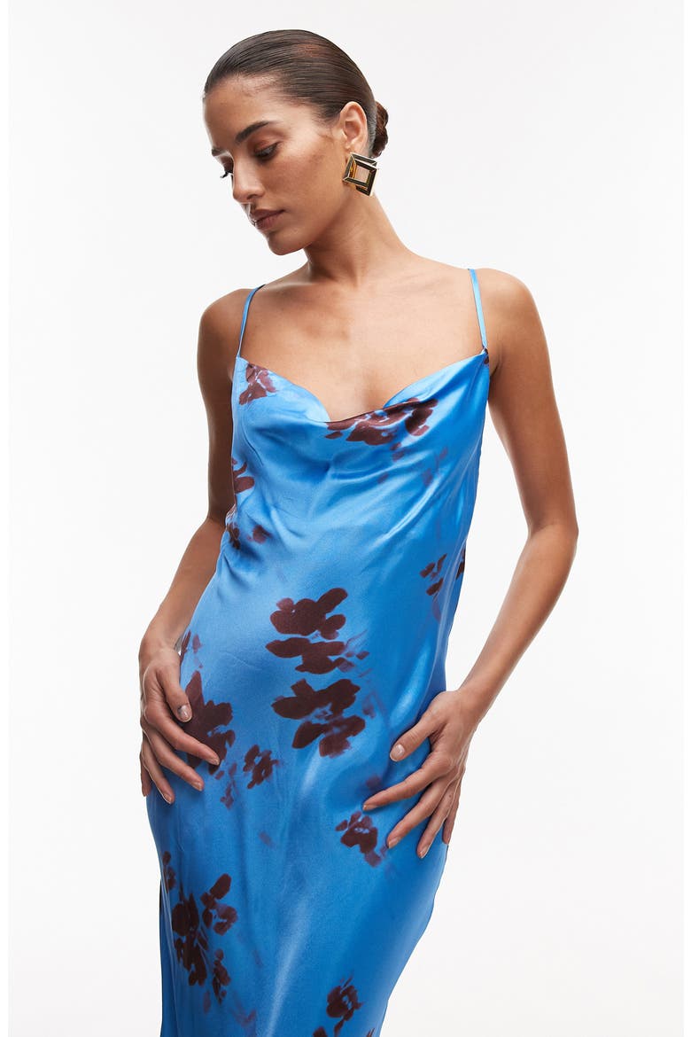 Floral Cowl Neck Maxi Slipdress, Alternate, color, MEDIUM BLUE