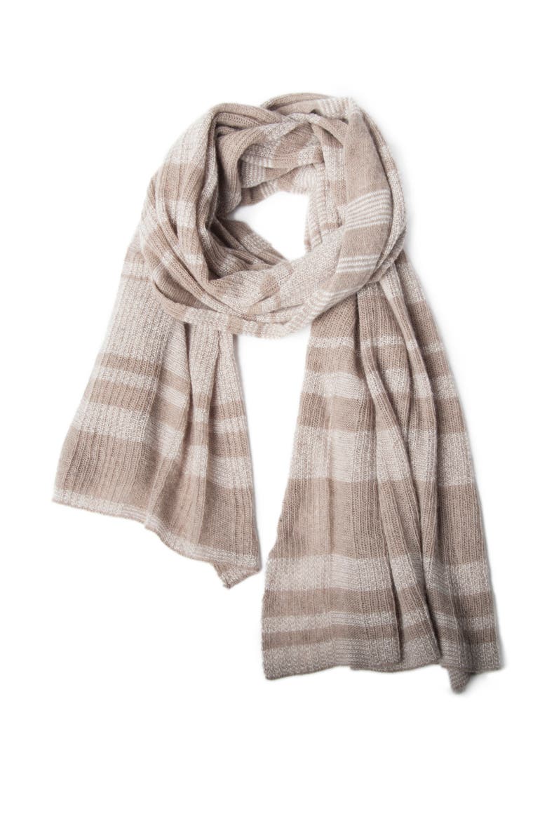 Lightweight Cashmere striped wrap, Alternate, color, DARK NILE BROWN/NATURAL WHITE