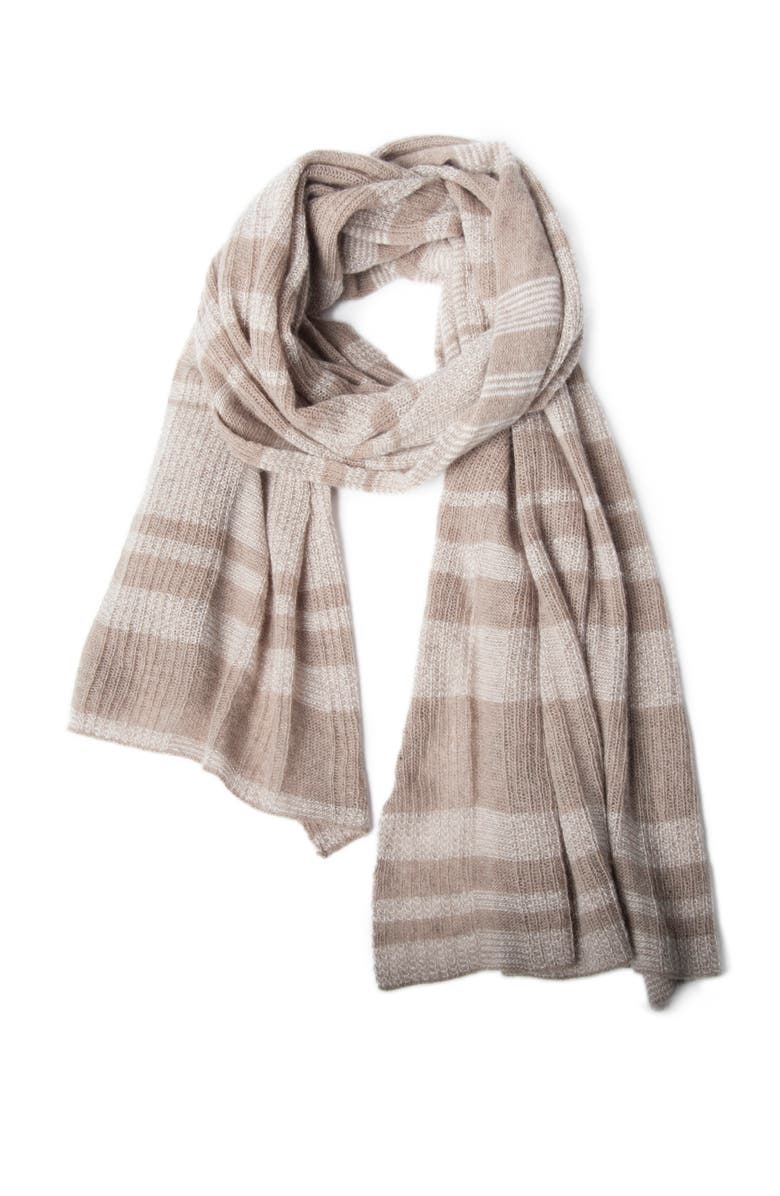 Portolano Lightweight Cashmere striped wrap, Alternate, color, Dark Nile Brown/White