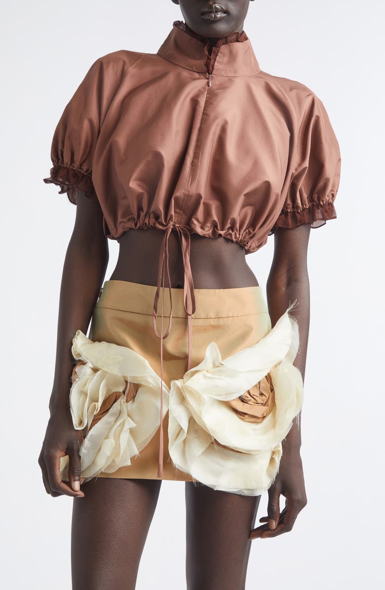 KIM SHUI Luana Crop Silk Taffeta Puff Top, Main, color, 
