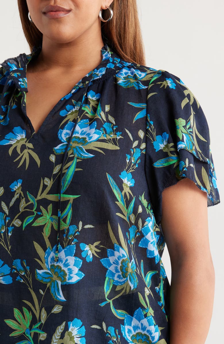 Caslon<sup>®</sup> Floral Flounce Sleeve Top, Alternate, color, Navy- Blue Willoughby Floral