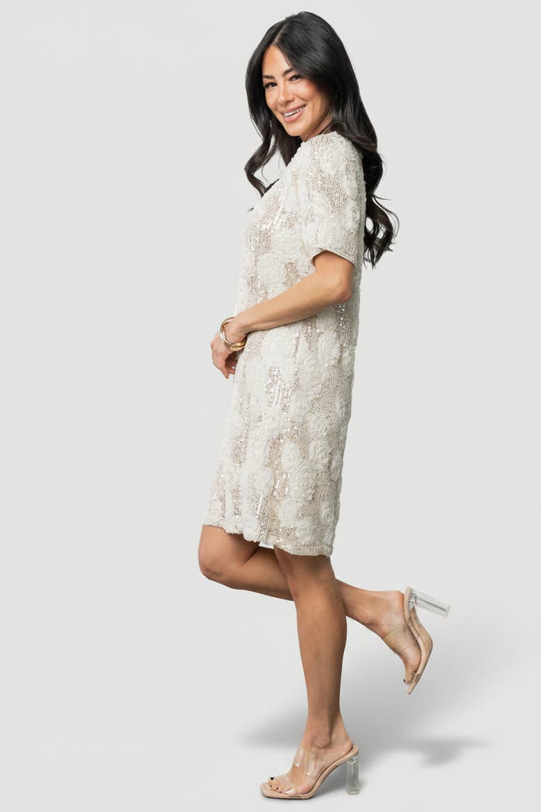 Rhea Sequin Short Dress, Alternate, color, Ivory