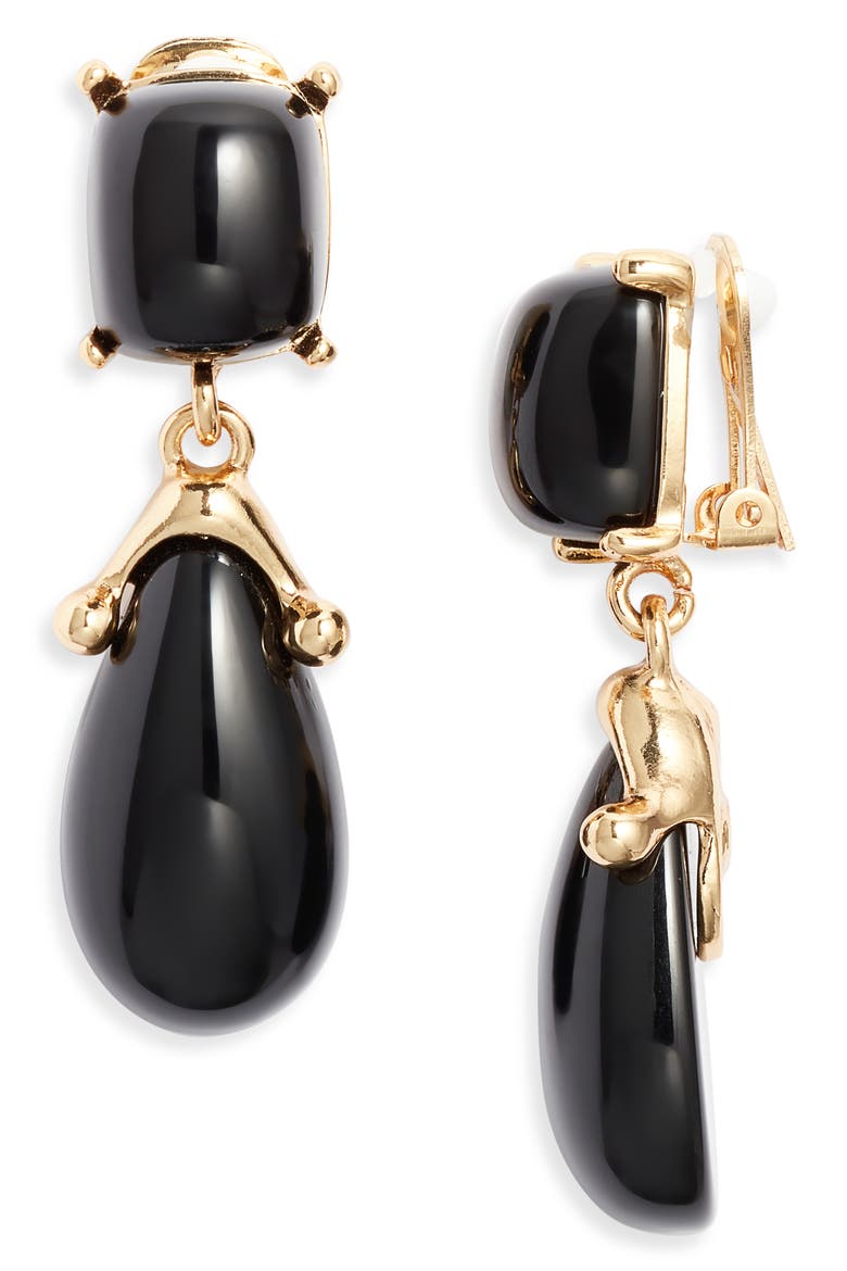 Double Drop Clip-On Earrings, Main, color, BLACK
