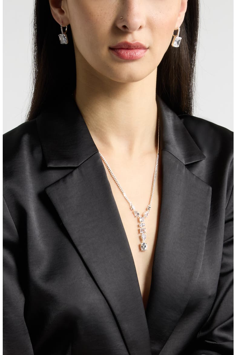 Mixed Crystal Y-Necklace, Alternate, color, CLEAR- SILVER