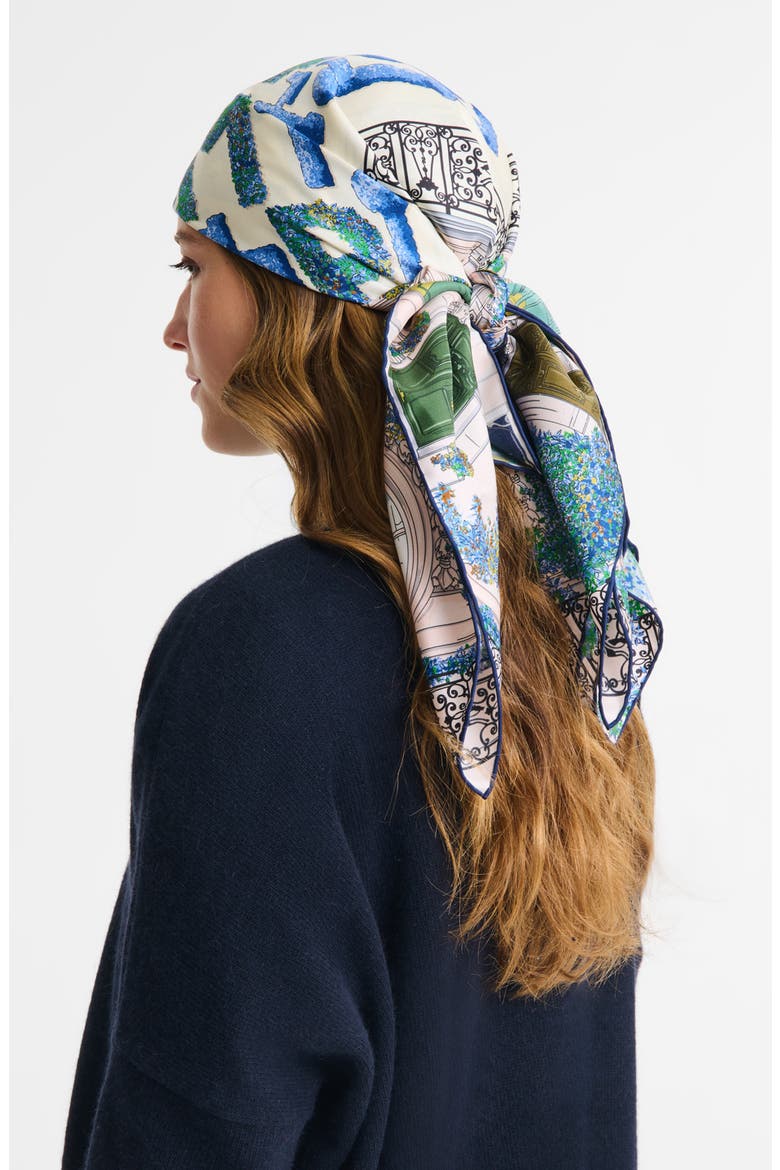 Jardin Parisiene Square Silk Scarf, Alternate, color, NAVY