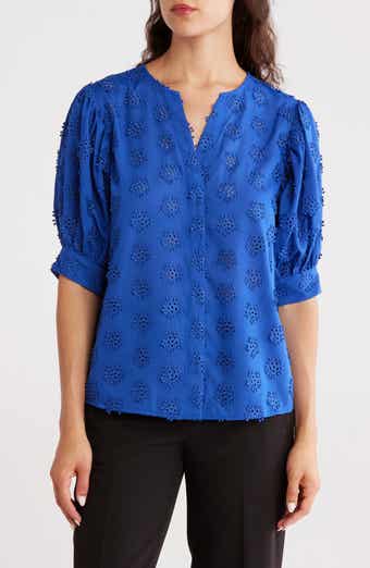 Elie Tahari The Marissa Eyelet Short Sleeve Button-Up Top