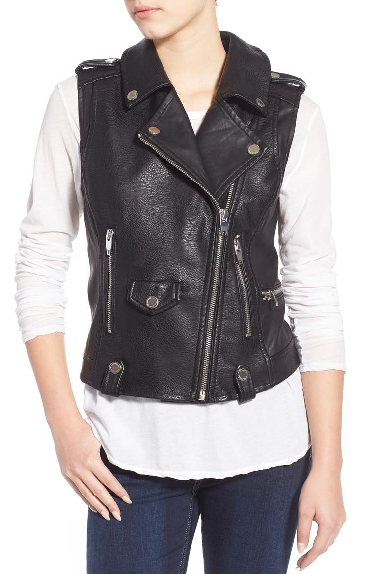 Faux Leather Moto Vest, Alternate, color, BLACK