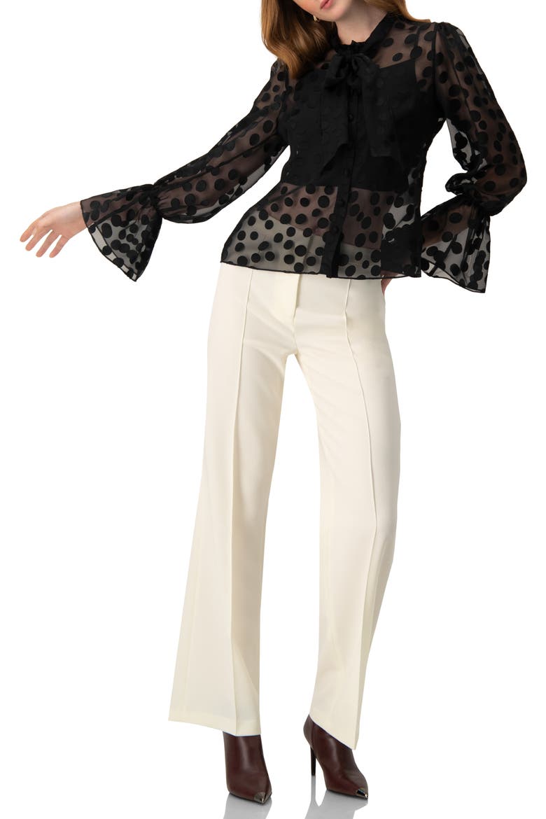 Polka Dot See Though Blouse with Tie Neck, Alternate, color, Black