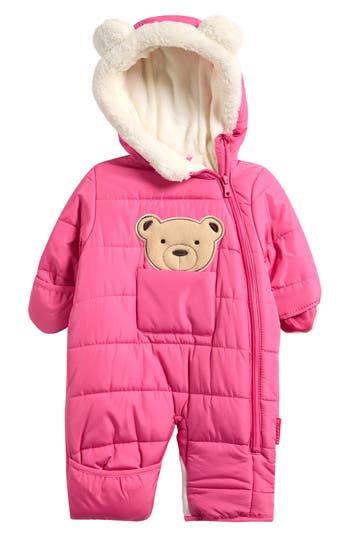 Wippette Faux Fur Trim Quilted Bear Pram In Pink