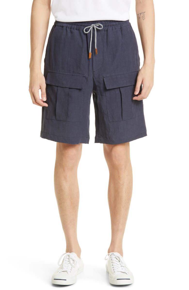 Eleventy Linen Cargo Bermuda Shorts, Main, color, 