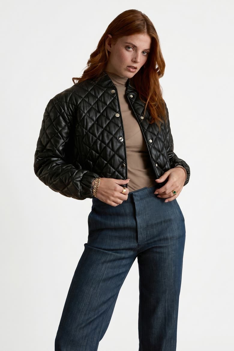 Aveline Quilted Leather Jacket, Alternate, color, Black