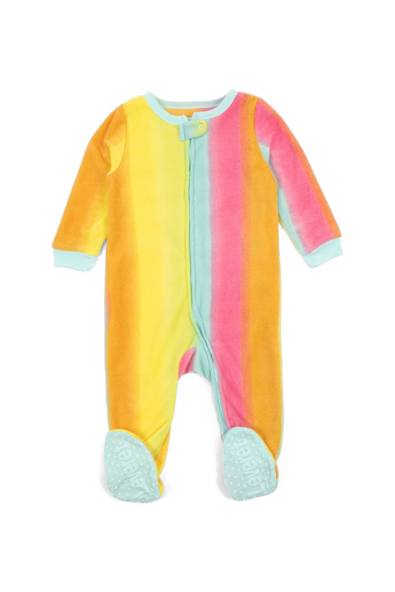 Fleece Footed Printed Holiday Pajamas, Main, color, Rainbow