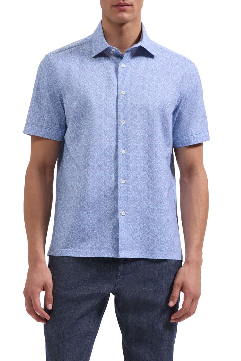 Milo OoohCotton® Leaf Print Short Sleeve Button-Up Shirt, Main, color, IRIS