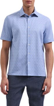 Bugatchi Milo OoohCotton® Leaf Print Short Sleeve Button-Up Shirt