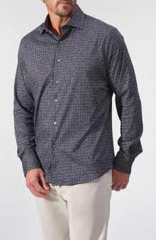 Geometric Print Dynamic Comfort Stretch Cotton Long Sleeve Button-Down Shirt