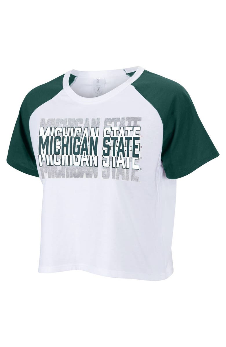 ZOOZATZ Women's ZooZatz White Michigan State Spartans Colorblock Repeat Raglan Cropped T-Shirt, Main, color, White