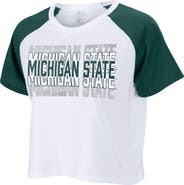 ZOOZATZ Women's ZooZatz White Michigan State Spartans Colorblock Repeat Raglan Cropped T-Shirt