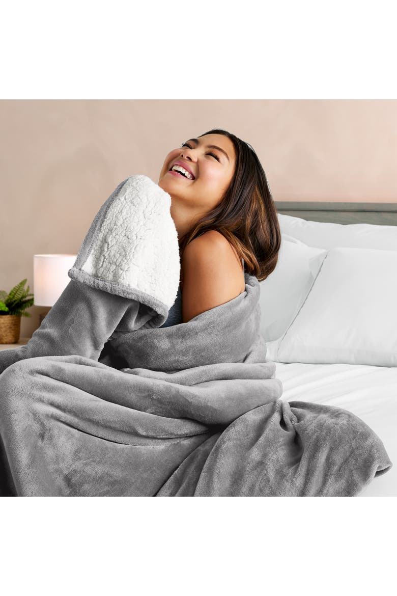 Reversible Plush Fleece Throw Blanket, Alternate, color, Light Grey