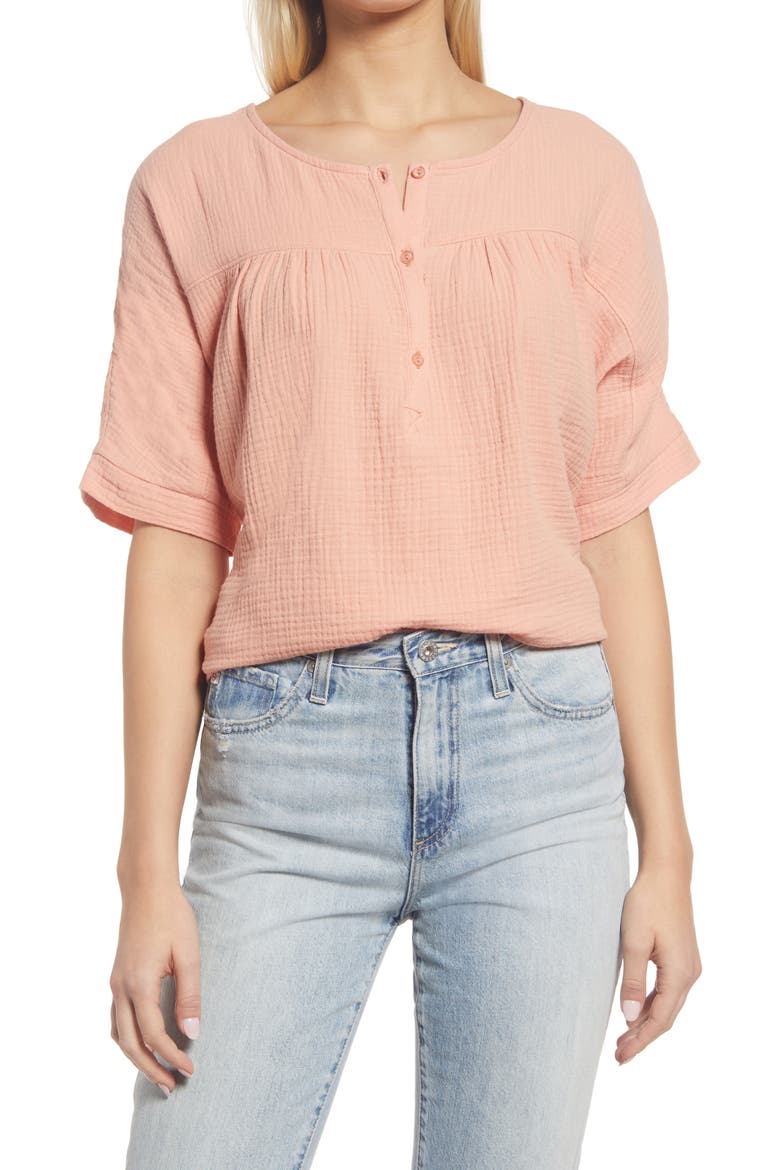 Cotton Gauze Top, Main, color, PEACH PAPAYA