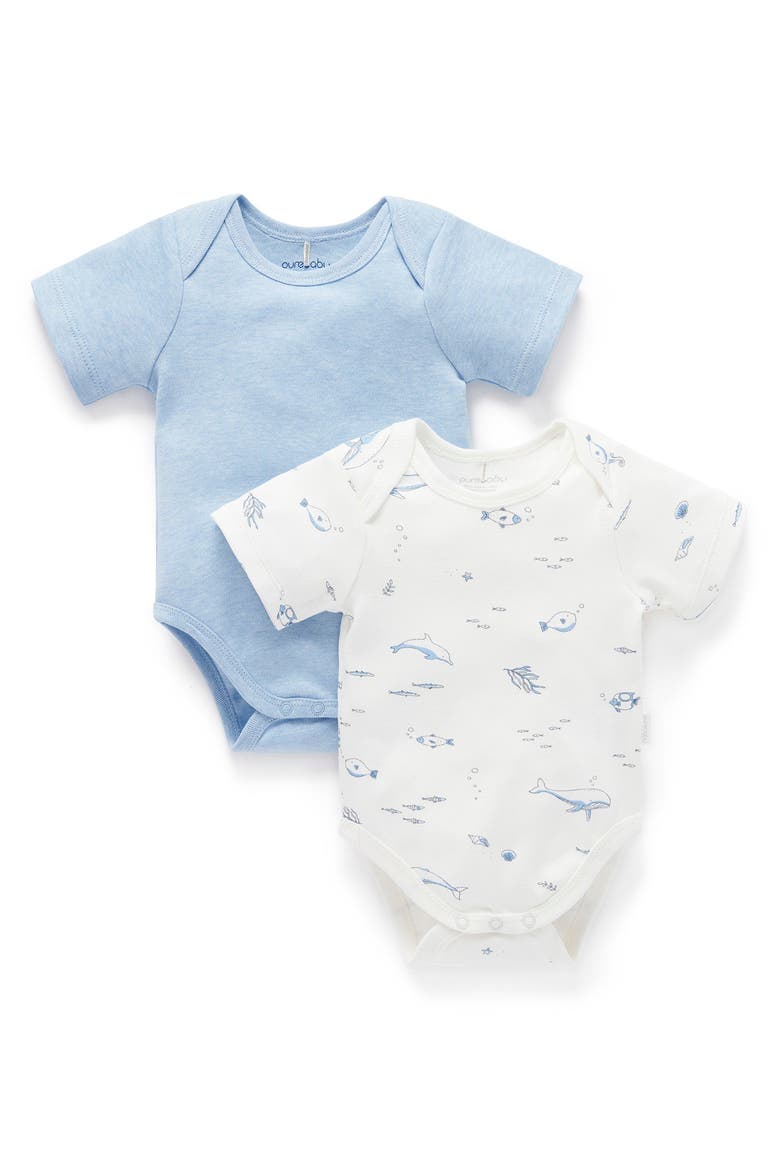 2 Pack Short Sleeve Bodysuit, Main, color, Nautical Pale Blue Melange Pk