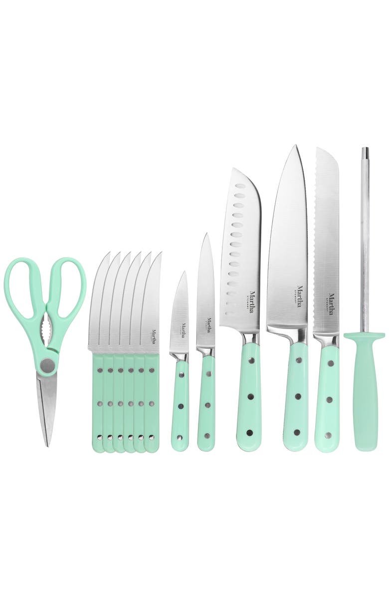 Martha Stewart Everyday 14 Piece Stainless Steel Cutlery and Wood Block Set, Alternate, color, Mint