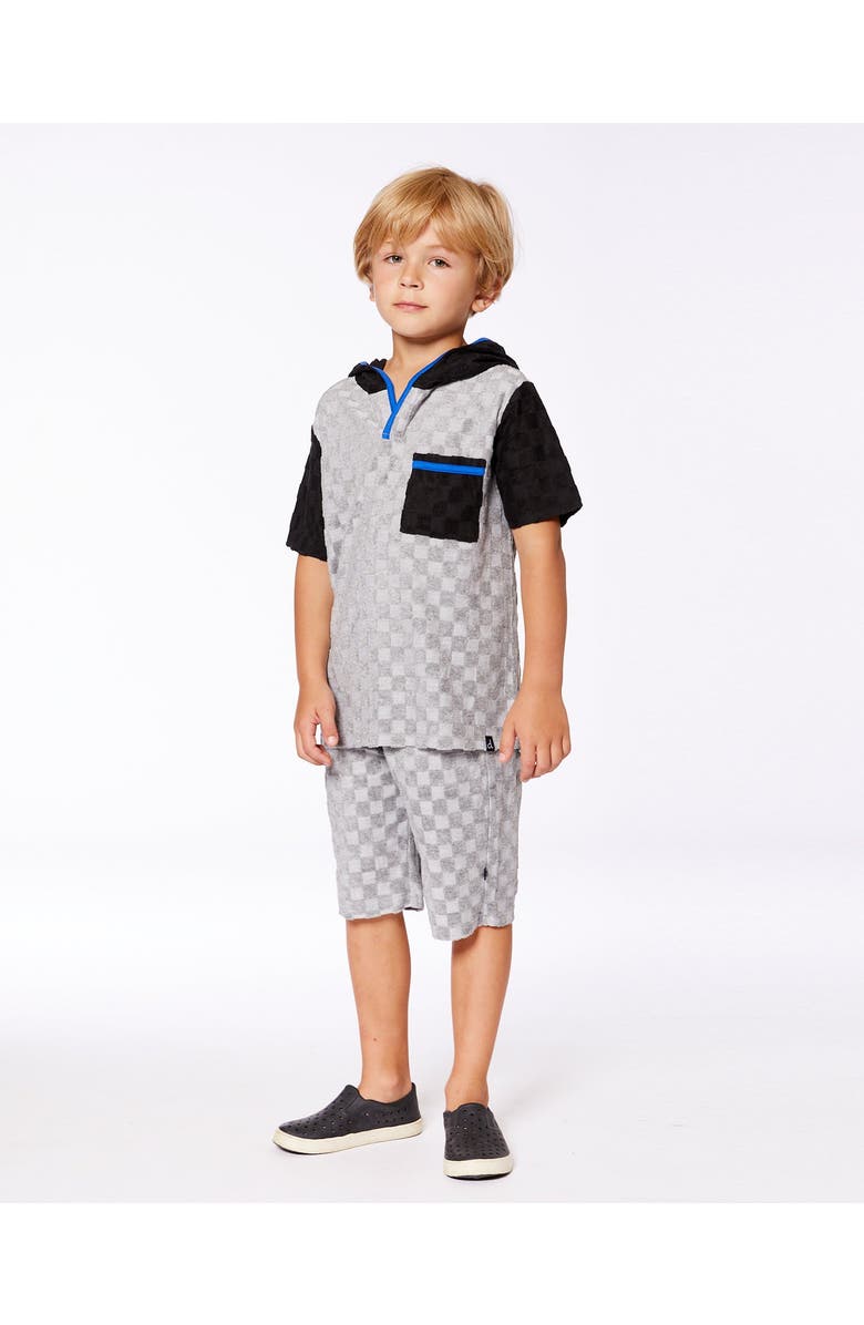Deux par Deux Boy's Printed Hooded Terry Top And Shorts Set Gray And Black, Alternate, color,