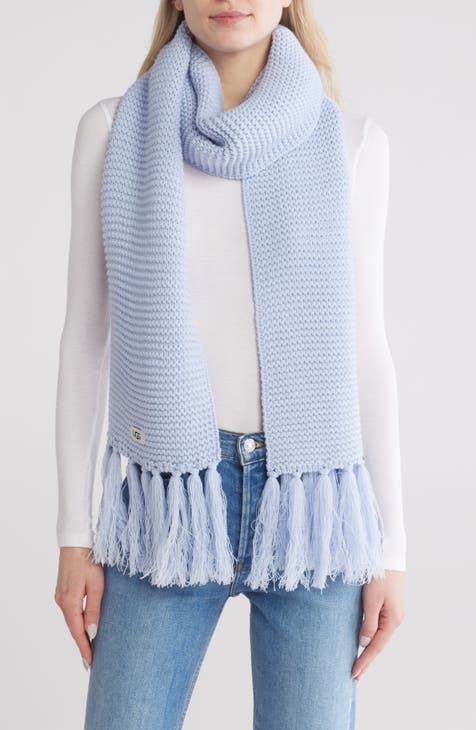 100% cashmere Nordstrom blue scarf shops fringe