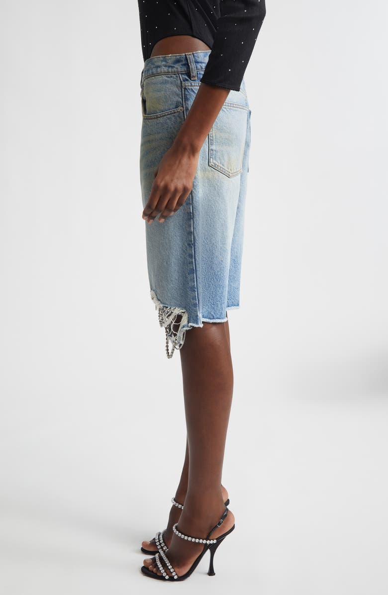 Area Crystal Frayed Cutoff Shorts, Alternate, color, Medium Blue