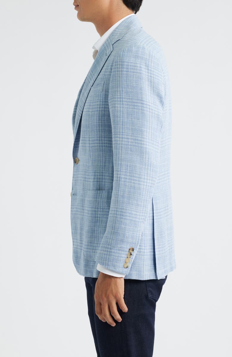 Canali Kei Trim Fit Plaid Linen & Wool Sport Coat, Alternate, color, Light Blue