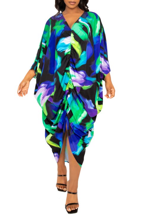 Abstract Floral Center Ruched Dress (Plus)