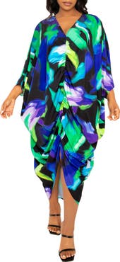 BUXOM COUTURE Abstract Floral Center Ruched Dress