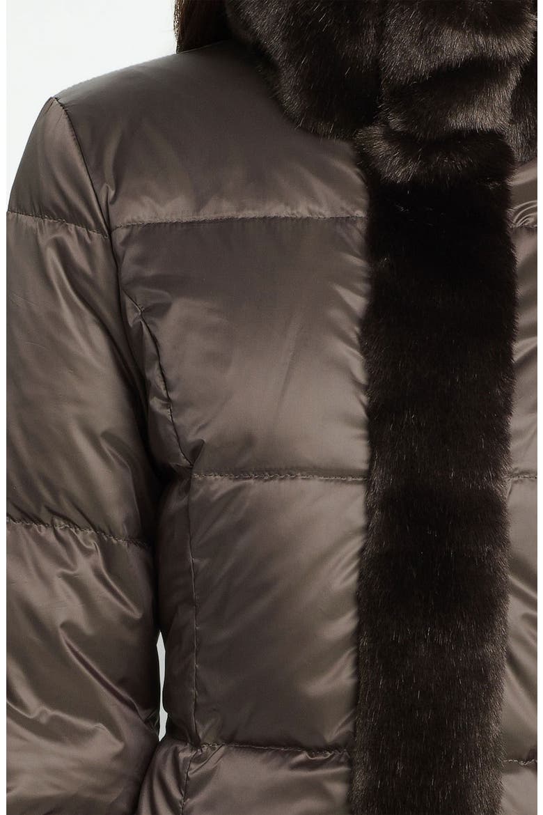 Faux Fur Trim Quilted Coat, Alternate, color, BROWN