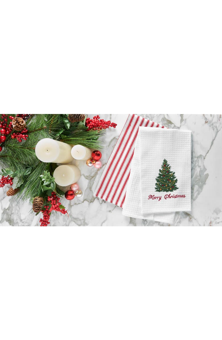 C&F Home "Merry Christmas" Tree Embroidered 100% Cotton Waffle Weave Kitchen Dishtowel, Alternate, color, 