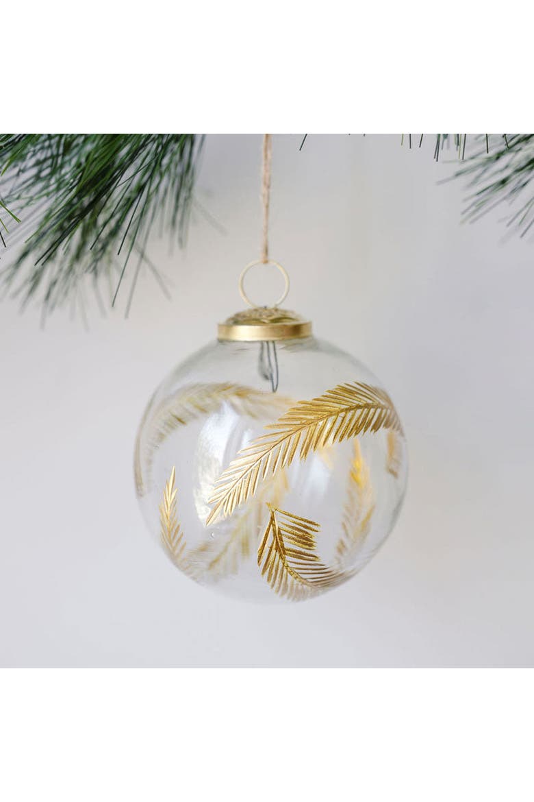 4" Artisan Glass Gold Etched Leaf Ornament, Main, color, Gold Etched
