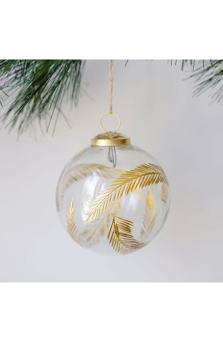 CG Hunter 4" Artisan Glass Gold Etched Leaf Ornament, Main, color, Gold Etched