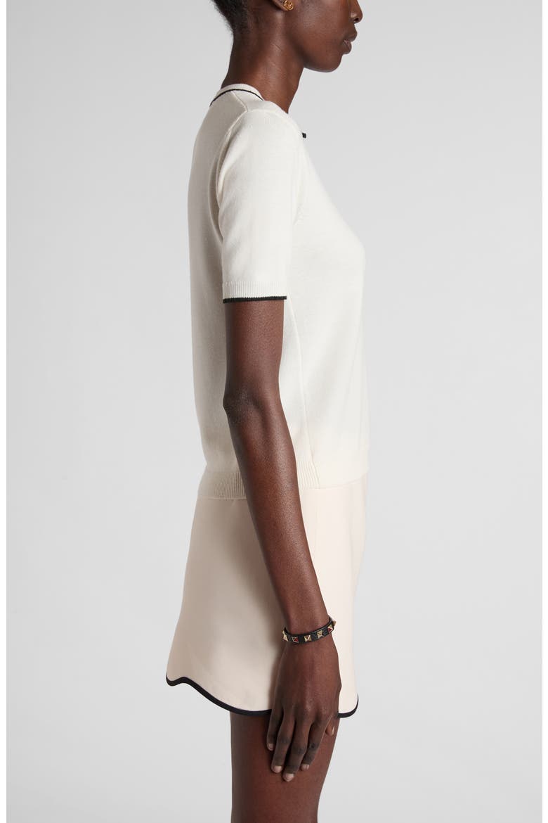 Tipped V-Detail Short Sleeve Wool Sweater, Alternate, color, IVORY/ BLACK