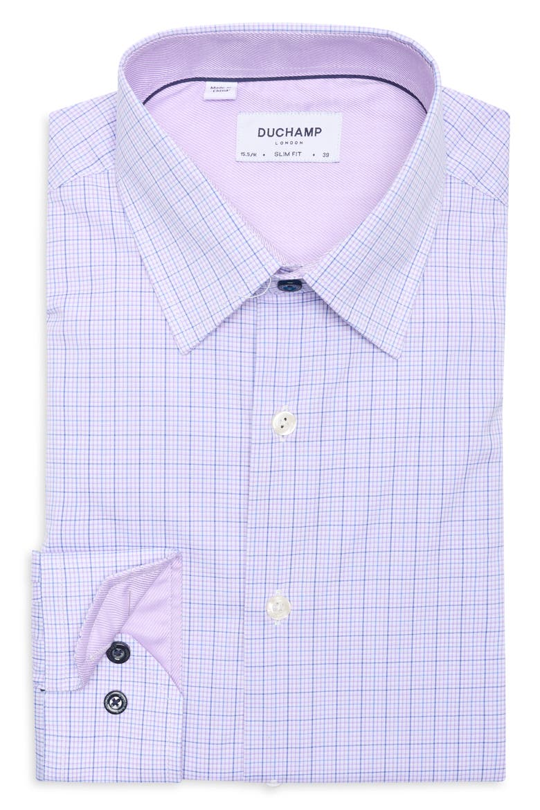 Slim Fit Plaid Stretch Cotton Dress Shirt, Alternate, color, PURPLE