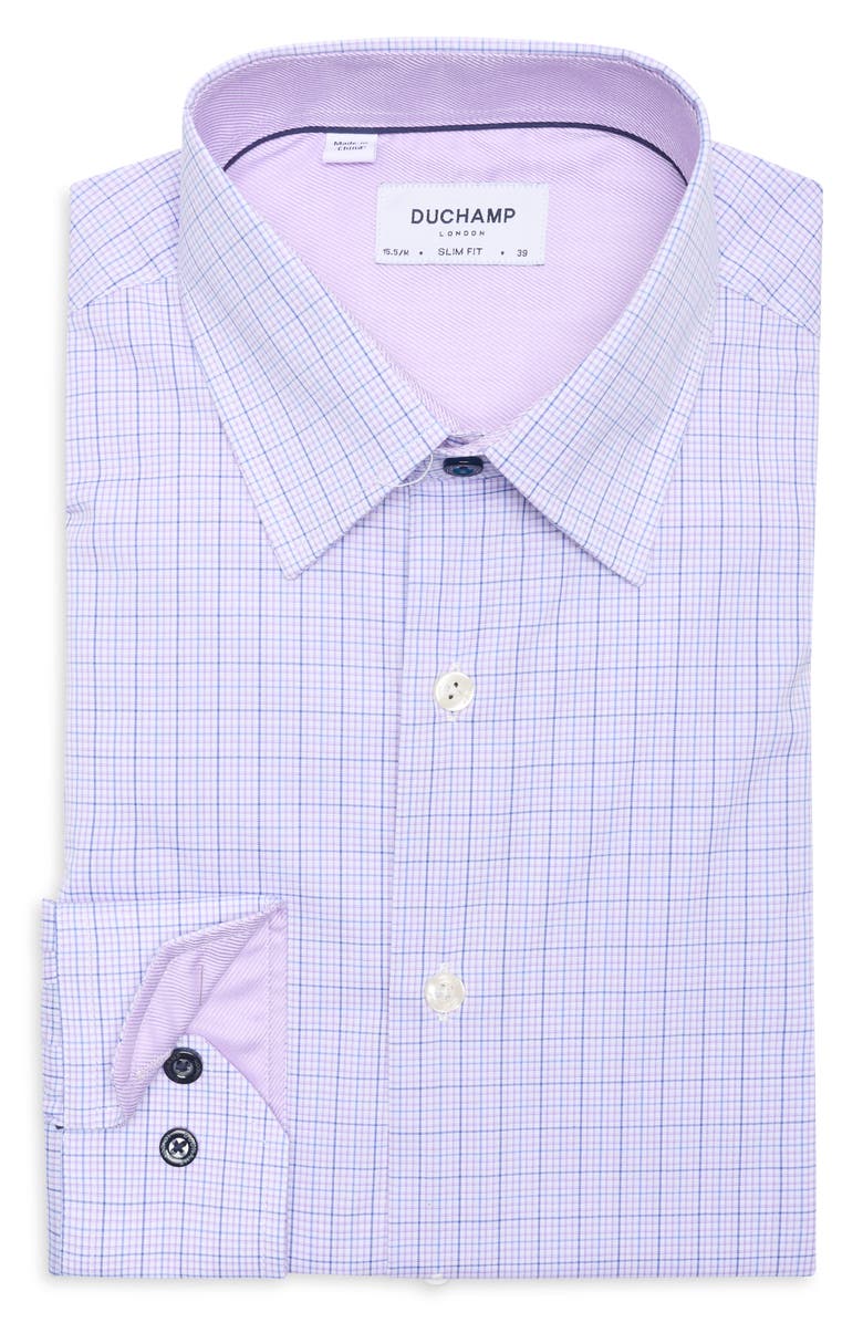 Duchamp Slim Fit Plaid Stretch Cotton Dress Shirt, Alternate, color, Purple