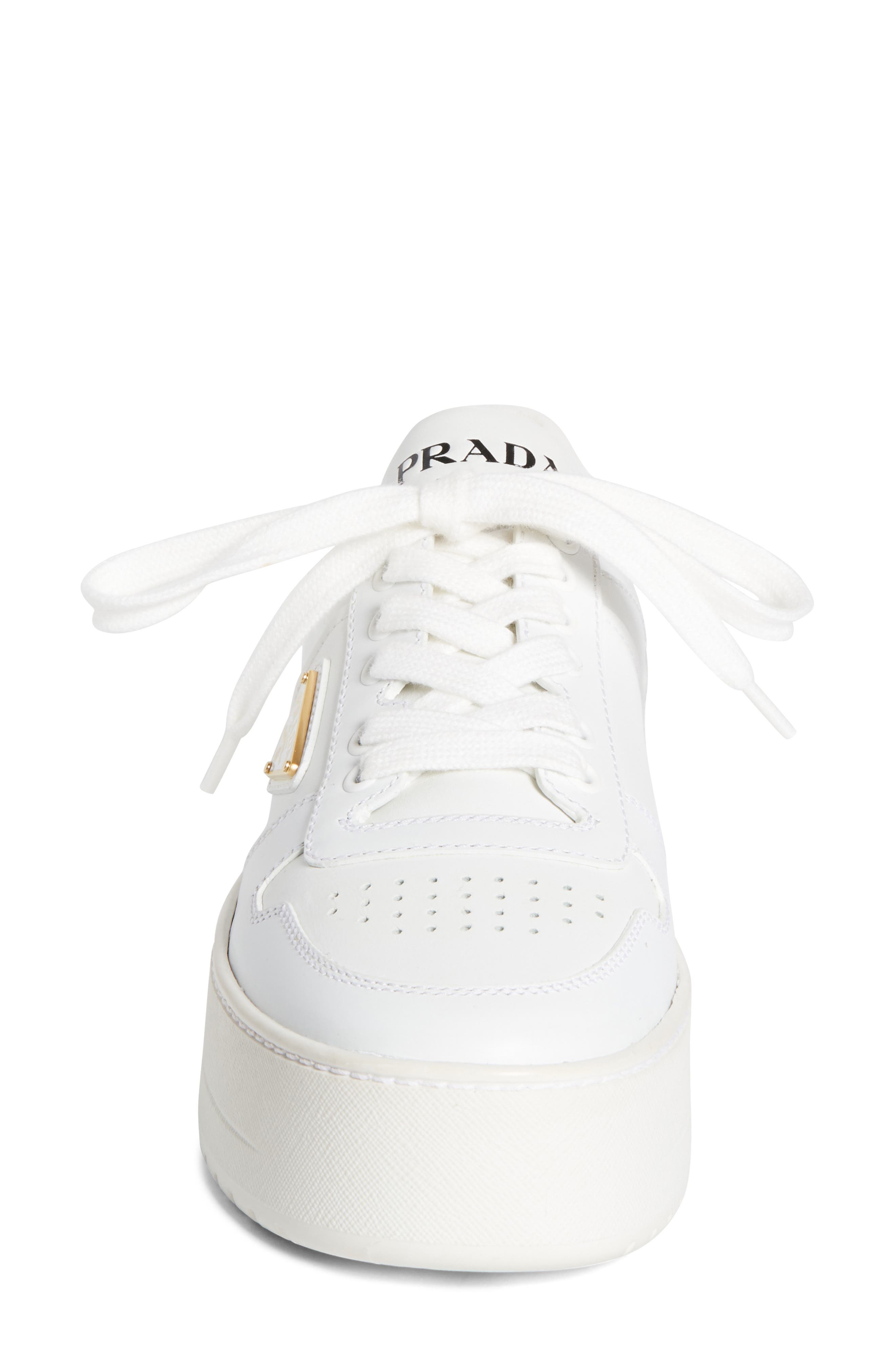 Prada Flatform Downtown Logo Platform Sneaker, Alternate, color, Bianco