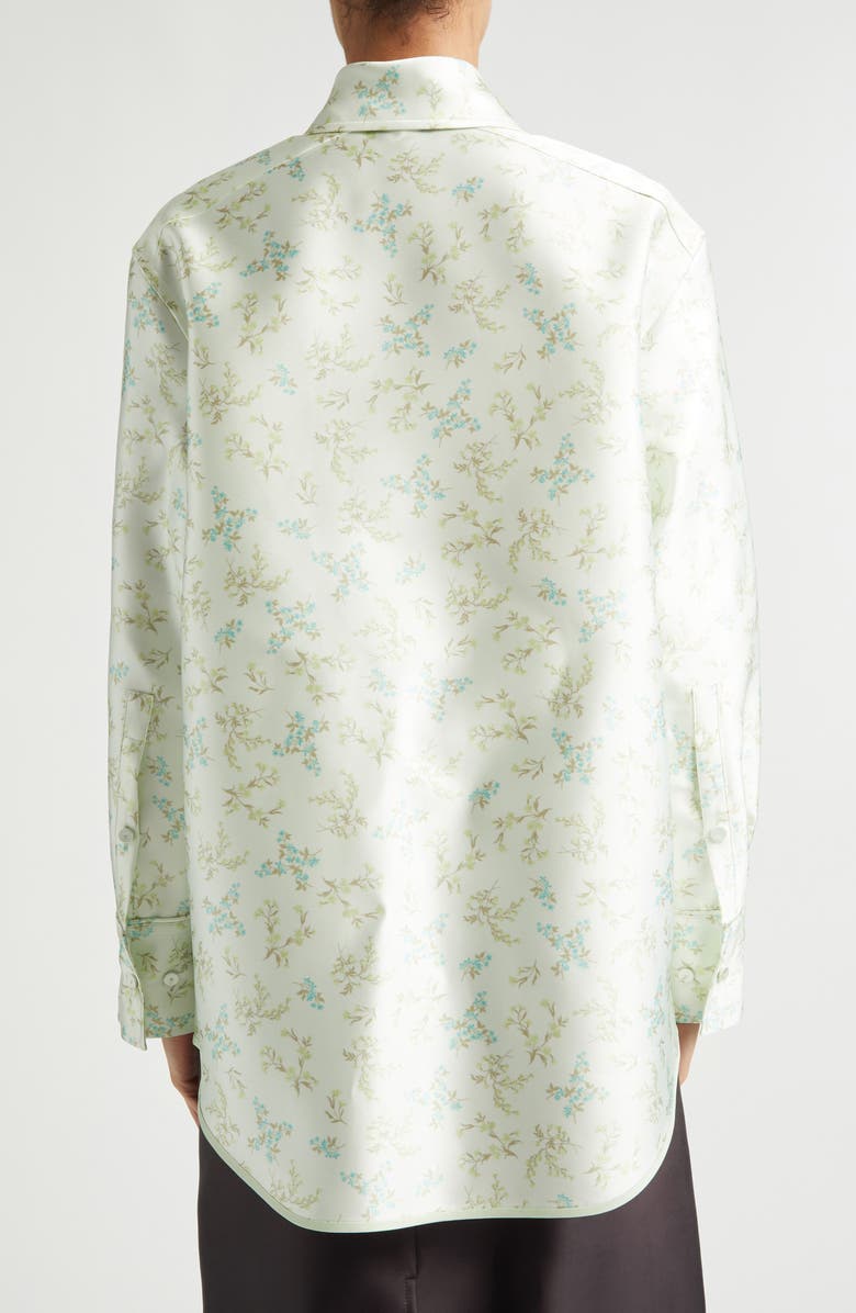 Jil Sander Floral Satin Button-Up Shirt, Alternate, color, Green Mint