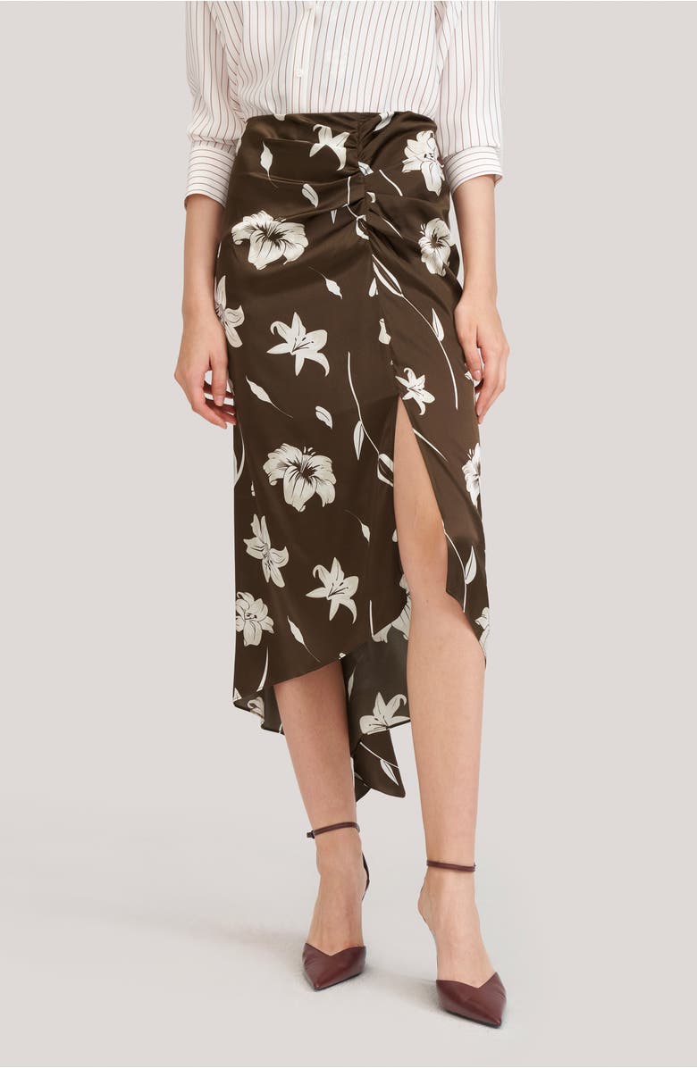 Lilysilk Vintage Midi Silk Floral Printed Skirt, Alternate, color, Lily White