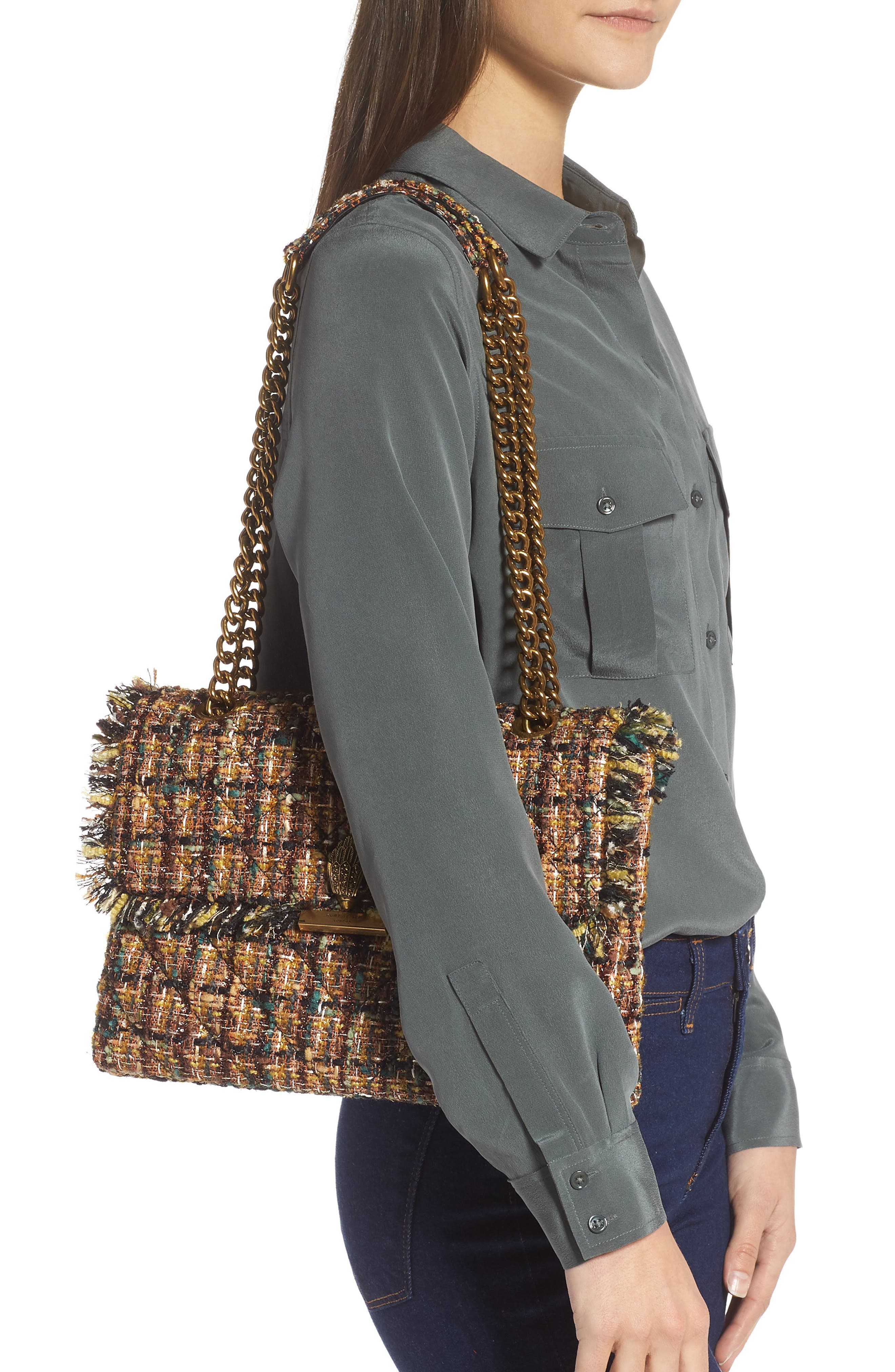 Large Kensington X Tweed Shoulder Bag, Alternate, color, RUST