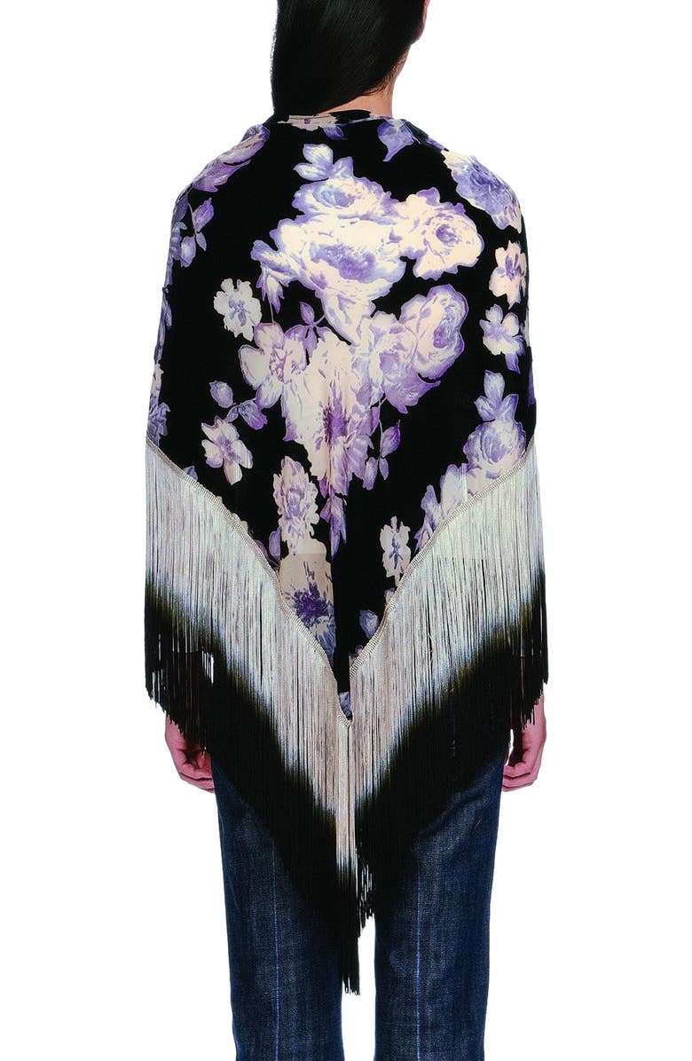 Anna Sui Cabbage Rose Devore Fringe Shawl, Alternate, color, 