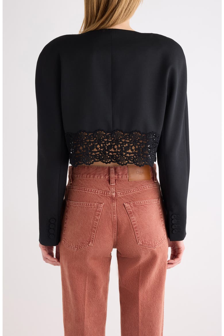 Lace Trim Crop Wool Grain de Poudre Jacket, Alternate, color, BLACK