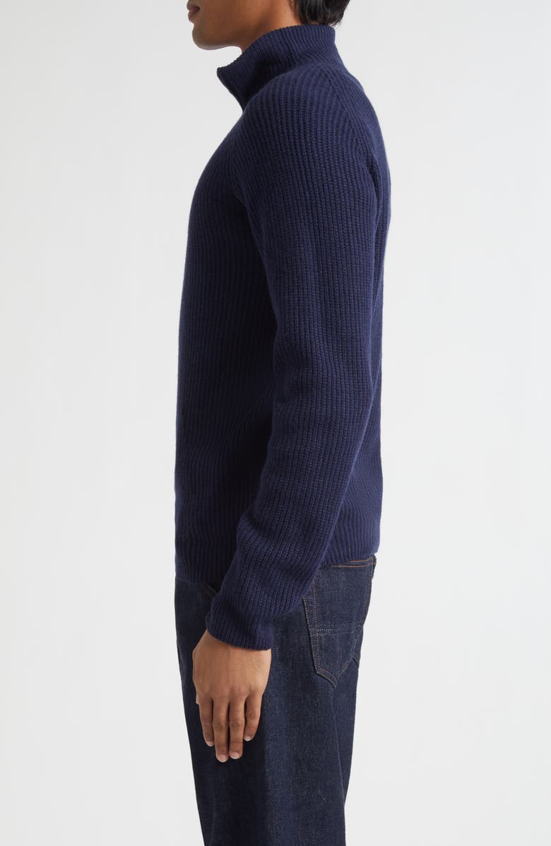 John Smedley Cashmere & Extrafine Merino Wool Rib Half Zip Sweater, Alternate, color, Midnight