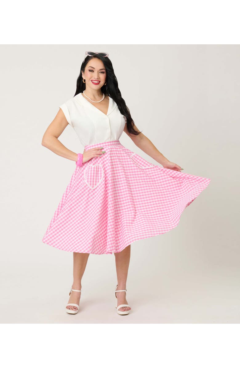 Unique Vintage Sally Swing Skirt, Main, color, Pink Gingham Print